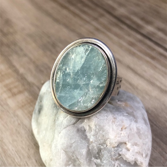 Sterling Raw Aquamarine Ring 7.5 - Picture 3 of 7